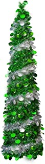 Photo 1 of Artificial Christmas Tree,5ft Pop Up Pencil Tinsel Trees for Home Decorations Indoor Holiday Party WOKEISE(Green&Silver)
