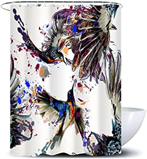 Photo 1 of D&M Hummingbird Birds Shower Curtain Brown Flowers Birds Tan Watercolor Painting Style for Bathroom Bathtub Home Decor Abstract Polyester Waterproof 72"x72" with 12 Plastic Shower Hook
