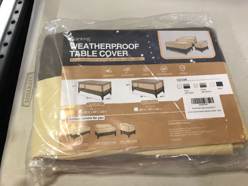 Photo 2 of Asinking Veranda Rectangular/Oval Patio Table Cover, Heavy Duty Waterproof Outdoor Furniture Covers 72" Wx 44" Dx 23" H, 600D UV-Coated Tough Canvas Outdoor Table Cover with Air Vents, Khaki & Brown
