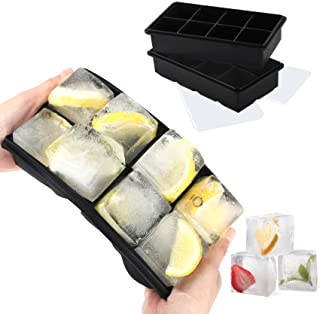 Photo 1 of 2 Pack Ice Cube Trays, XXL Square Ice Cube Freezing Tray with Lid Silicone, Make 16 Giant Ice Cubes, Easy Release Reusable, for Whiskey, Cocktails, Baby Food, Wine, Black