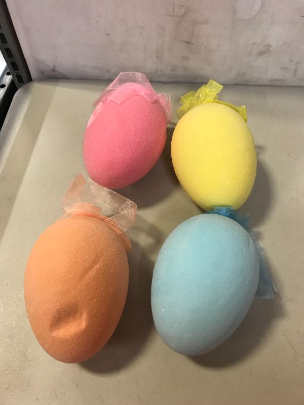 Photo 2 of 4 Pcs Large Hanging Easter Egg Ornaments Decorative Pastel Sugared Easter Eggs with Bows Hanging Easter Tree Ornaments for Easter Tree  (DENT ON EGGS) 
