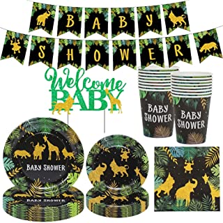 Photo 1 of 113PCS Baby Shower Party Supplies, Wild One Baby Shower Disposable Dinnerware with Baby Shower Plates Cups Napkins Tablecloth Sliverware Serves 16, Wild One Baby Shower Birthday Party Decorations
