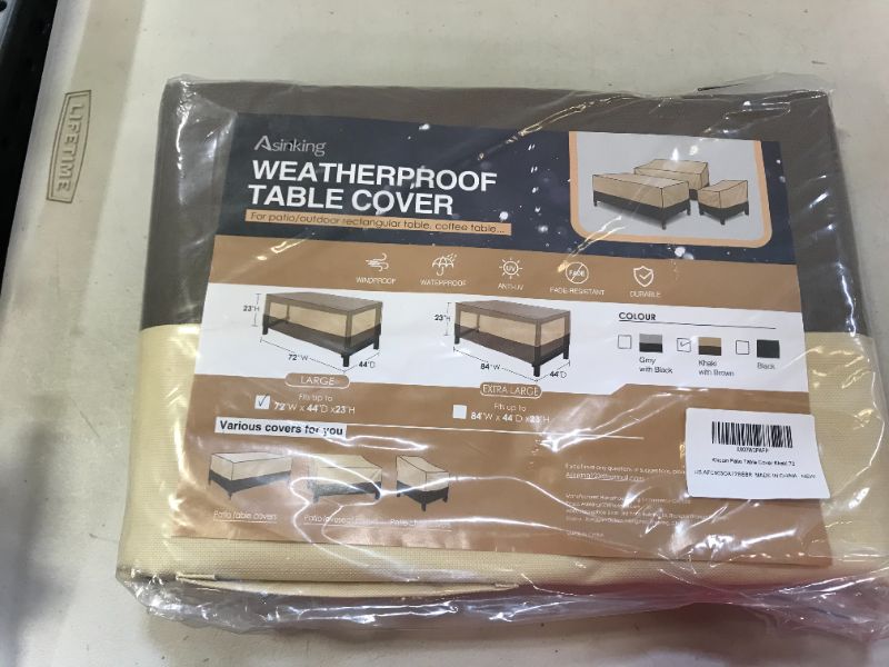 Photo 2 of Asinking Veranda Rectangular/Oval Patio Table Cover, Heavy Duty Waterproof Outdoor Furniture Covers 72" Wx 44" Dx 23" H, 600D UV-Coated Tough Canvas Outdoor Table Cover with Air Vents, Khaki & Brown
