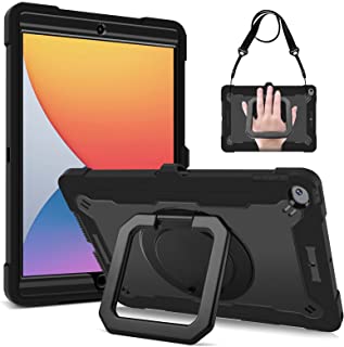 Photo 1 of DETUOSI ipad 7th Generation Hard case, ipad 8th Generation Case, Heavy Duty Shockproof Kids Case for ipad 10.2 inch 2019/2020 with Pencil Holder, 360°Rotatable Stand & Strap, Black
