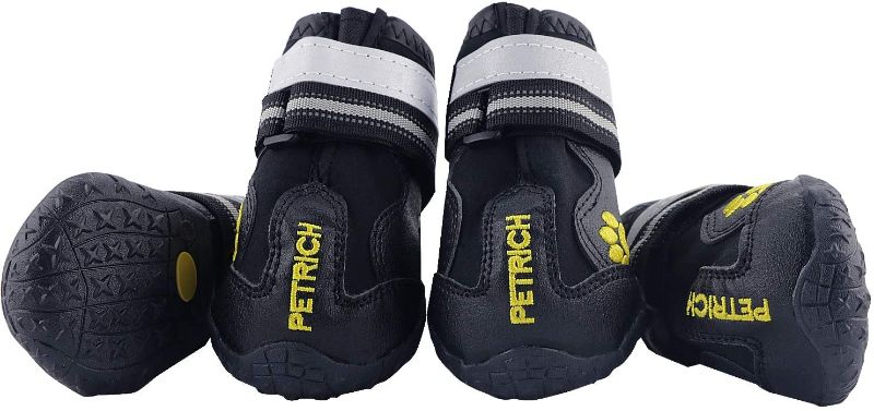 Photo 1 of CEESC Dog Boots Waterproof Shoes for Small Medium Large Dogs with Adjustable Reflective Velcro Straps Rugged Anti-Slip Sole Black 4PCS Size 5?2.76" × 2.24"(L*W)