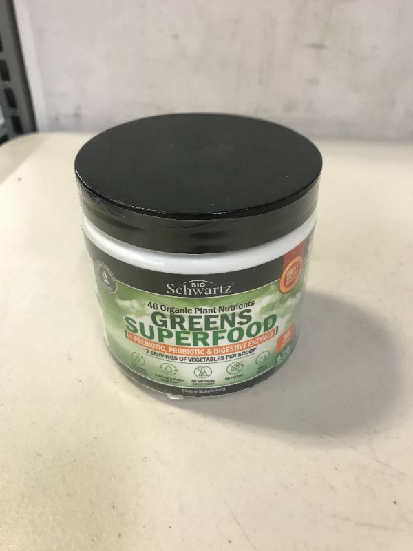Photo 2 of Chlorophyll Rich Super Greens Organic Powder with Probiotics Prebiotics & Digestive Enzymes - 43+ Green Superfoods Alfalfa Bilberry Spirulina Chlorella - Dr Approved Keto Friendly Vegan Supplement best by 05.2022
