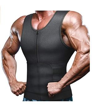 Photo 1 of Men 2-in-1 Waist Trainer Vest, Sweat Body Shaper Tank Top, Neoprene Zipper Adjustable Strap Workout Sauna Suit, Black, MEDIUM