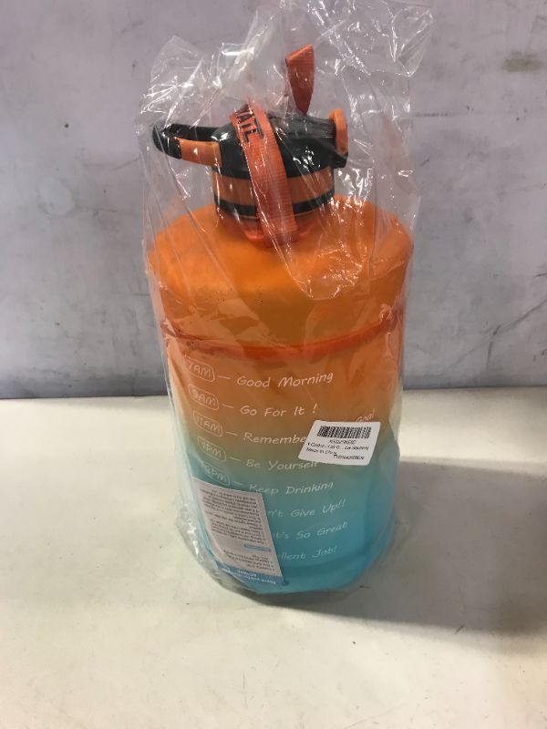 Photo 1 of 1 Gallon /128 OZ Motivational Water Bottle with Time Marker & Straw, Leakproof Large Water Jugs with Handle, [Wide Mouth] Tritan BPA Free Sports Water Bottle for Fitness Gym Outdoor Sports (Orange/Blue Gradient)
