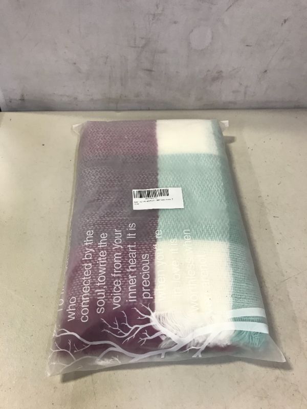 Photo 2 of Wander Agio Womens Warm Blanket Scarf Square Winter Shawls Large Infinity Scarves Stripe Plaid Scarf Burgundy/Mint