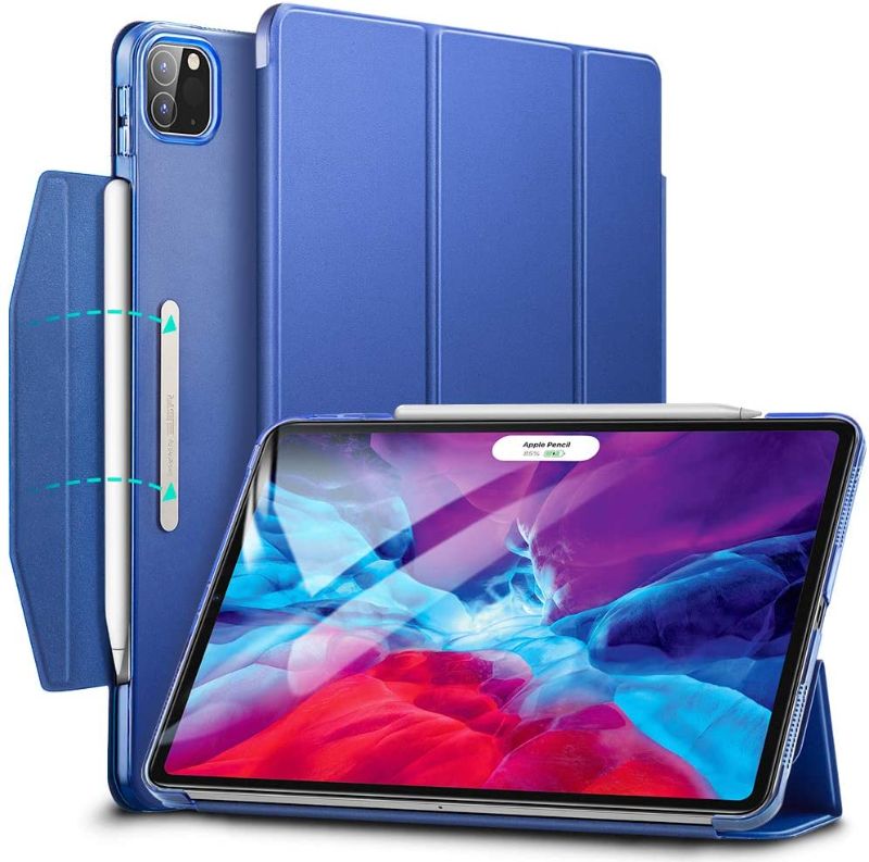 Photo 1 of ESR Yippee Trifold Smart CASE for iPad Pro 12.9 2020/2018, Lightweight Stand Case with Clasp, Auto Sleep/Wake [Supports Pencil 2 Wireless Charging], Hard Back Cover for iPad Pro 12.9", Navy Blue
