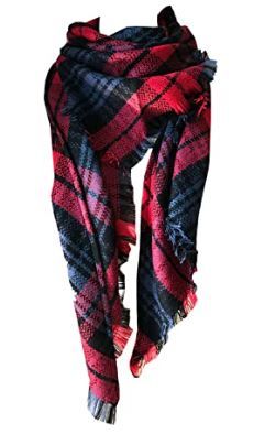 Photo 1 of Wander Agio Womens Warm Long Shawl Winter Wraps Large Scarves Knit Cashmere Feel Plaid Triangle Scarf RED PLAID
