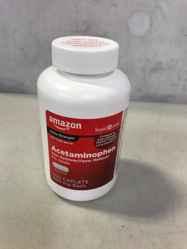 Photo 2 of Amazon Basic Care Extra Strength Pain Relief, Acetaminophen Caplets, 500 mg, 500 Count (Pack of 1) best by 11.2022