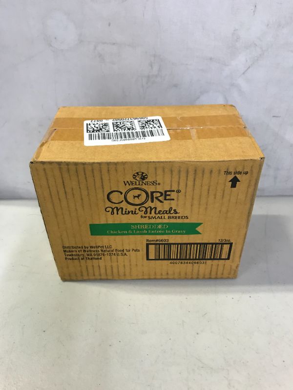 Photo 1 of Wellness CORE Mini Meals Grain Free Wet Dog Food, Chunky, Pate, Shredded Meat in Gravy, Complete & Balanced, Dog Food Topper, Mixer or Complete Meal, Easy to Open Pouch Chicken & Lamb 12 pack of 3 oz (best by 08.25.2023) FACTORY SEALED