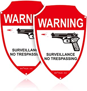 Photo 1 of BNT 2-Pack No Trespassing Warning Signs, 10x7 Inches Weatherproof Reflective Sign Rust Free Aluminum, Easy Mounting, Indoor/Outdoor Use Metal Gun Sign
