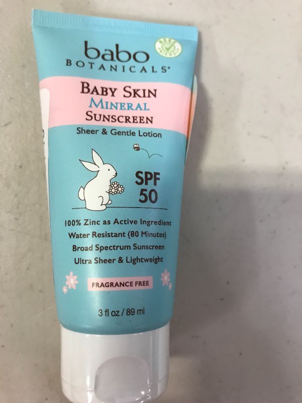Photo 1 of Babo Botanicals Baby Skin Mineral Sunscreen Lotion SPF 50 Broad Spectrum - with 100% Zinc Oxide Active – Fragrance-Free, Water-Resistant, Ultra-Sheer & Lightweight - 3 fl. oz.
