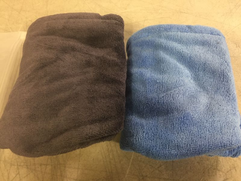 Photo 3 of Dowoskin Hair Towel Wrap, 2 Pcs Hair Drying Towels with Button, Microfiber Hair Cap Anti Firzz Bath Towel for Long Curly Thick Hair (Blue&Gray)
