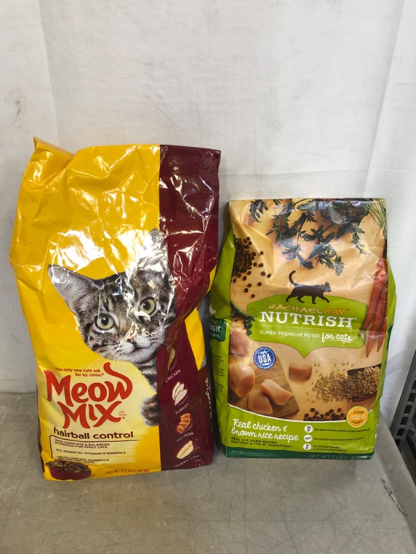 Photo 1 of 2PC LOT, PET FOOD ITEMS,
 6.3 Lbs Meow Mix Hairball Control Dry Cat Food, EXP 04/11/22

Rachael Ray Nutrish Super Premium Dry Food for Cats, Real Chicken & Brown Rice Recipe, 48 Oz | CVS, EXP 01/08/22
