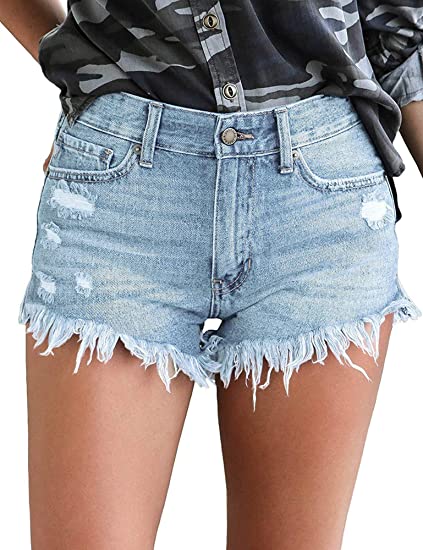 Photo 1 of LUYEESS Women's High Rise Frayed Jean Shorts Distressed Raw Hem Ripped Destroyed Denim Shorts
, SIZE L 