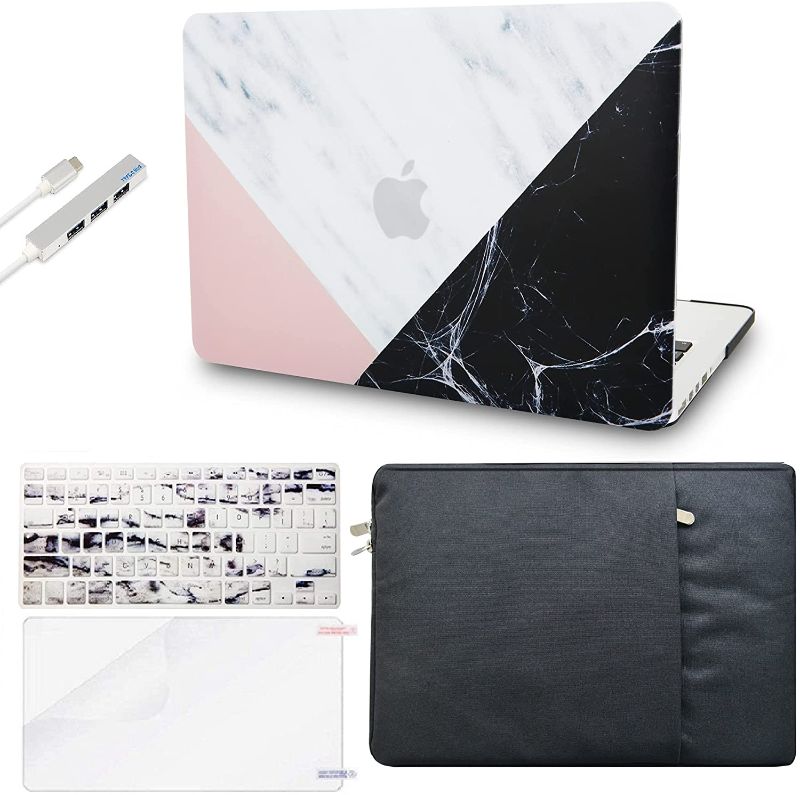 Photo 1 of KECC Compatible with MacBook Air 13 inch Case 2020 2019 2018 A1932 Retina Display + Touch ID Plastic Hard Shell + Keyboard Cover + Sleeve + Screen Protector + USB (White Marble Pink Black)
