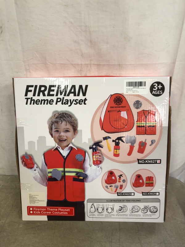 Photo 2 of Firefighter Costume for Kids Fireman Dress up Toddler Pretend Play Costume with Kids Play TentSet, DOLNOW Fireman Role Play Accessories for Kids Ages 3-6
