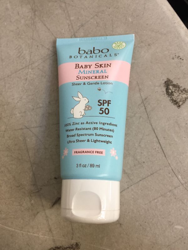 Photo 3 of Babo Botanicals Baby Skin Mineral Sunscreen Lotion SPF 50 Broad Spectrum - with 100% Zinc Oxide Active – Fragrance-Free, Water-Resistant, Ultra-Sheer & Lightweight - 3 fl. oz.