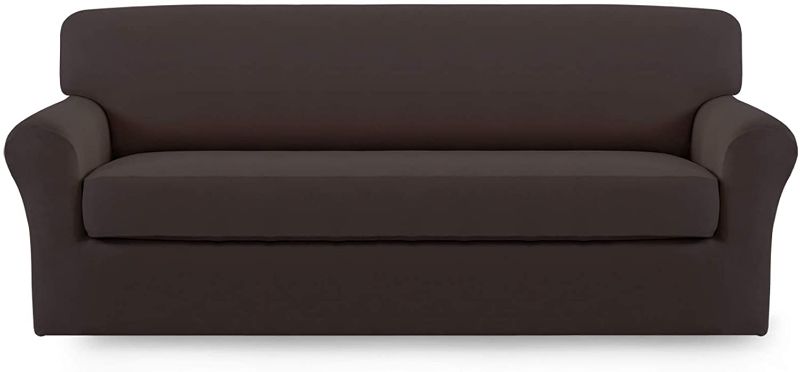 Photo 1 of Easy-Going 2 Pieces Microfiber Stretch Sofa Slipcover – Spandex Soft Fitted Sofa Couch Cover, Washable Furniture Protector with Elastic Bottom Kids,Pet ?Oversized Sofa, Chocolate?

