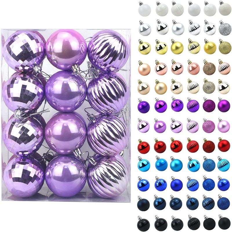 Photo 1 of AHIKIDS Christmas Balls Ornaments for Xmas Tree - 24ct Shatterproof Christmas Decorations Tree Ball Holiday Wedding Party Decoration Perfect Hanging 2.36" Set
