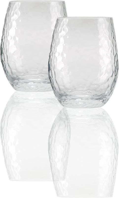 Photo 1 of 4 pcs clear textured stemless wine glass