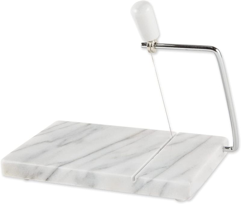 Photo 1 of RSVP International White Marble Cheese Slicer & Cutting Board, 5" x 8" | Cut Cheeses, Meats, & Other Appetizers | Each Piece Unique in Marble Coloring | Cut & Slice with Elegance
