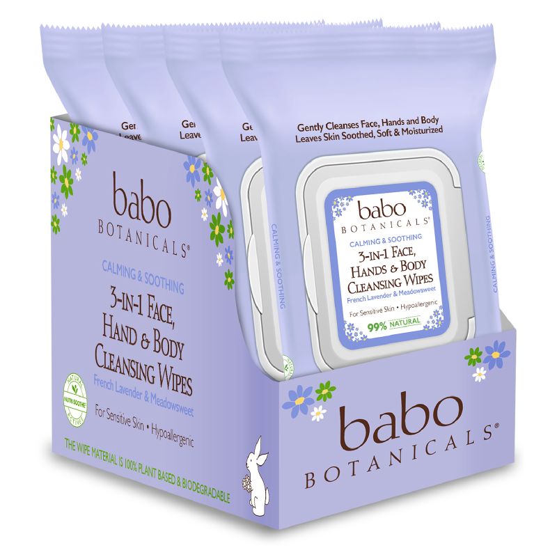 Photo 1 of Babo Botanicals 3-in-1 Calming Face, Hand, Body Wipes - Lavender & Meadowsweet (4 Pack)
