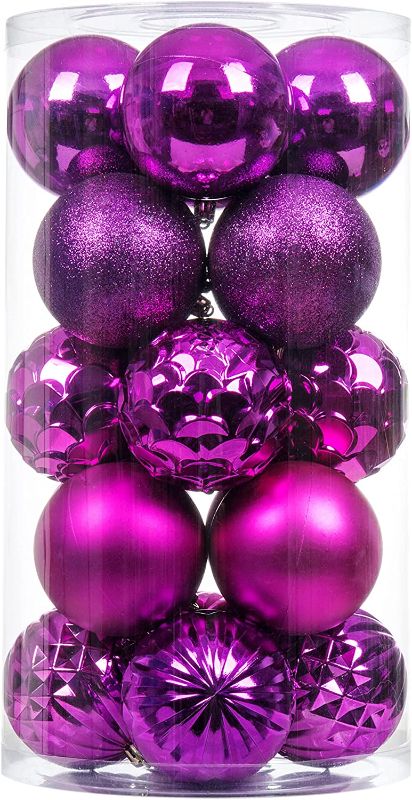 Photo 1 of 20Ct Christmas Ball Ornaments for Xmas Tree Shatterproof Christmas Decorations Hanging Ball Small for Holiday Party Decoration,Tree Ornaments Christmas Ball (Purple, 3.14In)
