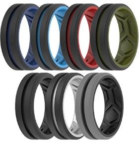 Photo 1 of ThunderFit Silicone Wedding Rings Men, Breathable 2Layer Middle Engraved - 8.2mm Width 2.5mm Thick -- Size Varies