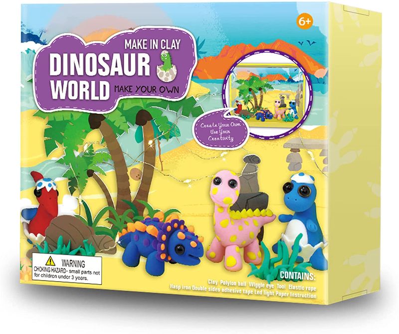 Photo 1 of Eduzoo Dinosaur Clay World Craft Kit for Kids, DIY Air Dry Clay Set, Creative Your Own Dinosaur World with Light, STEM Educational DIY Molding Set, Gift for Girls and Boys
