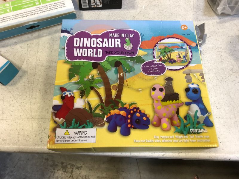 Photo 2 of Eduzoo Dinosaur Clay World Craft Kit for Kids, DIY Air Dry Clay Set, Creative Your Own Dinosaur World with Light, STEM Educational DIY Molding Set, Gift for Girls and Boys
