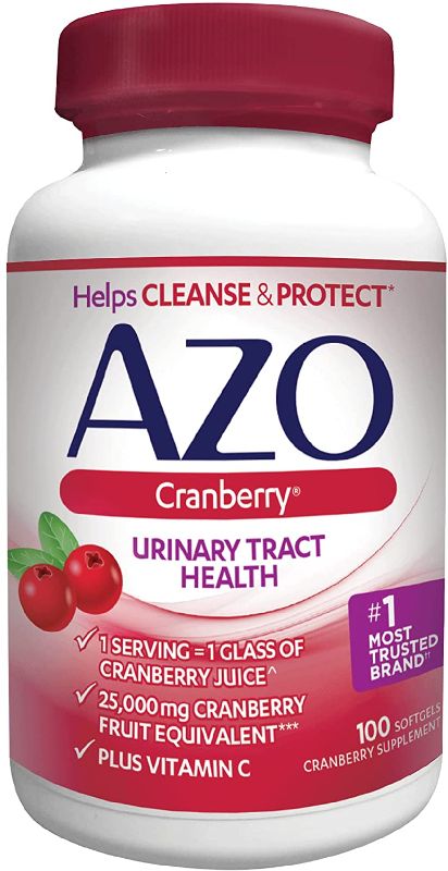 Photo 1 of AZO Cranberry Urinary Tract Health Dietary Supplement, 1 Serving = 1 Glass of Cranberry Juice, Sugar Free, 100 Softgels -- BB 08/2023
