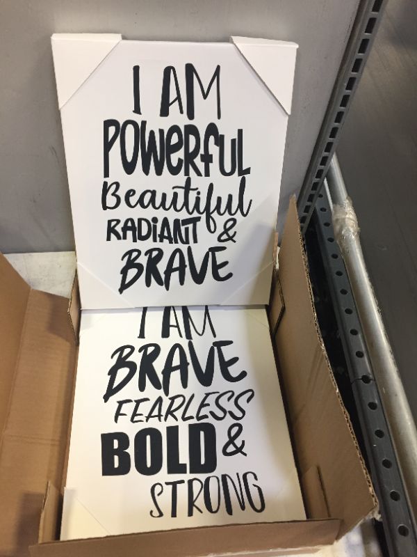 Photo 2 of Artisan Home I Am Brave & Powerful | 2 Canvas Prints | Motivational & Inspirational Quote Wall Art | Ready to Hang | 11" L x 14" H x 1.25" D Each
