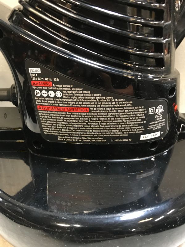 Photo 1 of BLACK+DECKER 3-in-1 Electric Leaf Blower, Leaf Vacuum, Mulcher, 12-Amp (BV3100)

