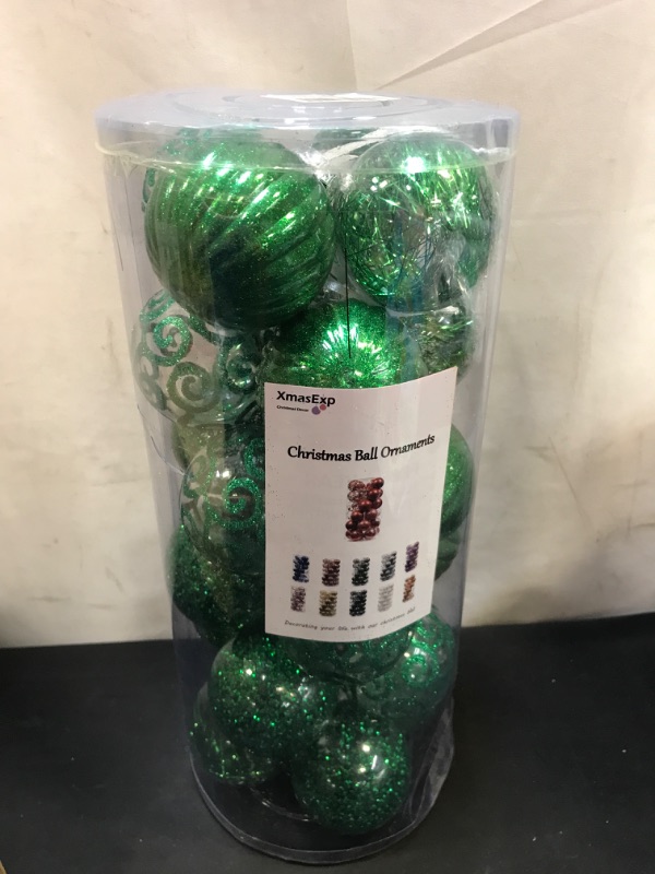 Photo 2 of 24ct Christmas Ball Ornaments Shatterproof Large Clear Plastic Hanging Ball Decorative with Stuffed Delicate Decorations (70mm/2.76" Green)
