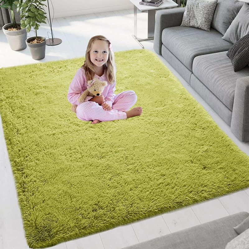 Photo 1 of COCOWE Fluffy Rugs 5x8 ft Green, Super Soft Fuzzy Area Rugs for Living Room Bedroom - Furry Plush Shag Rug - Kids Playroom Nursery Classroom Dining Room Decor Floor Carpet
