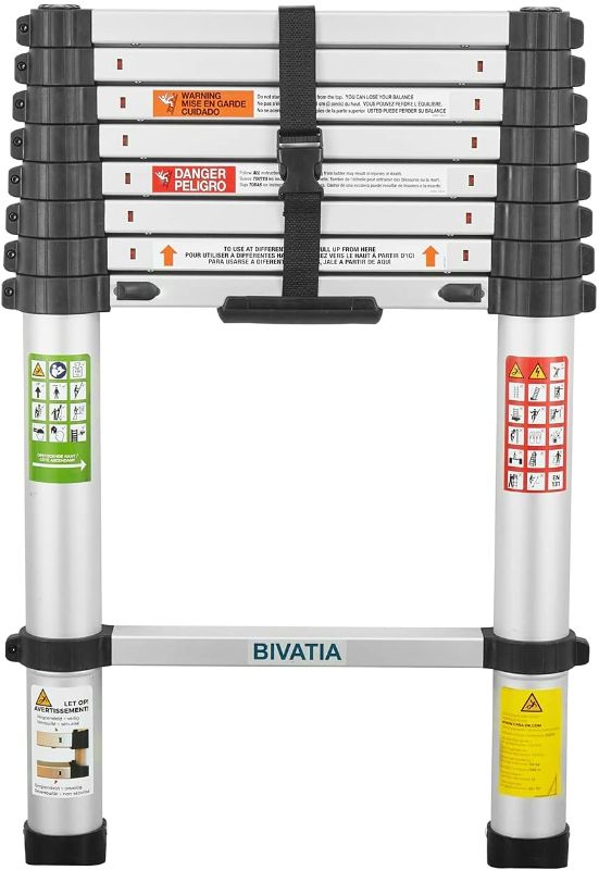 Photo 1 of Bivatia 8.5 Ft Smartsafe Aluminum Telescoping Ladder: Telescopic Extension Ladder Retraction Collapsible Ladder Portable Folding Lightweight Ladder Type 1A with 12 ft Max Reach
