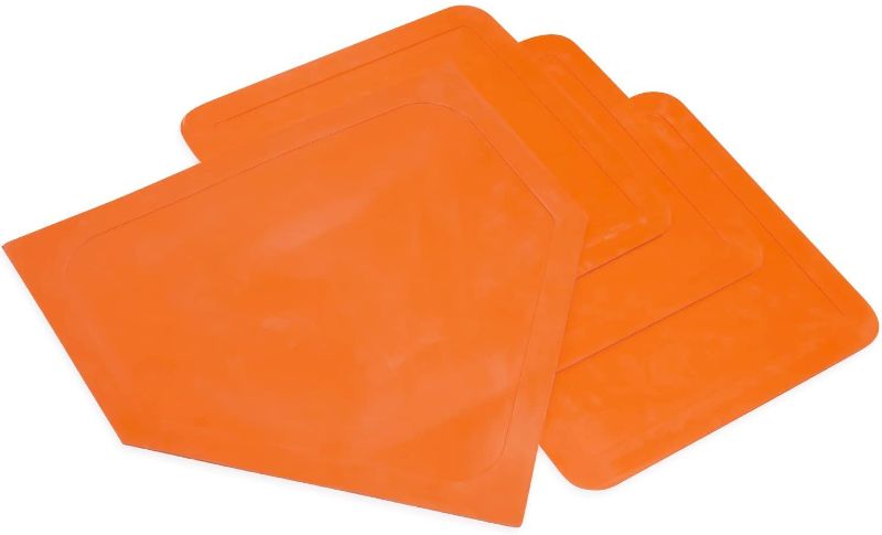 Photo 1 of Champion Sports Throwdown Base Set: 4 Youth League Kids Baseball & Softball Rubber Throw Down Bases - Boys & Girls Training & Practice Equipment, Orange , 1" x 17" x 17"