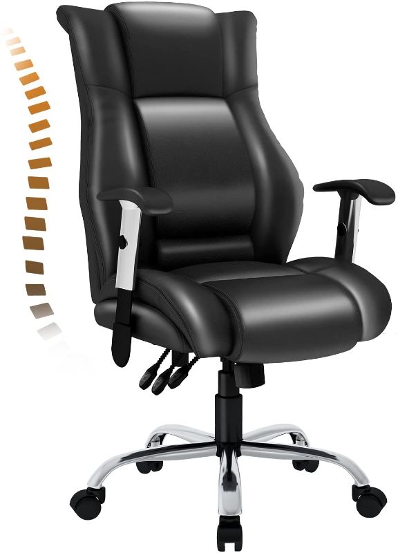 Photo 1 of Office Chair, Home Desk Chair Thick Bonded Leather Chair Adjustable Backrest Height Executive Chair with Rocking Mode Computer Chair (Adjustable Back, Black)