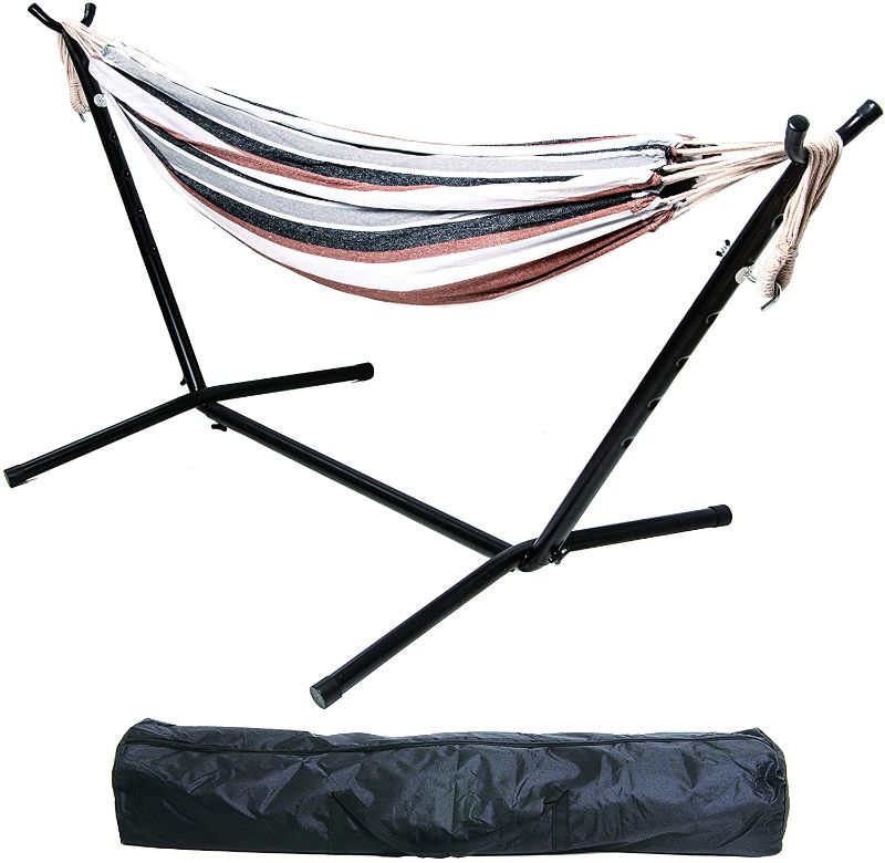 Photo 1 of BalanceFrom Double Hammock with Space Saving Steel Stand and Portable Carrying Case, 450-Pound Capacity
(( OPEN BOX ))
** MISSING PARTIAL HARDWARE **