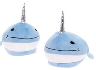 Photo 1 of FUNZIEZ! - Narwhal Fuzzy Slippers - Unisex House Shoe - Stuffed Animal Slippers
