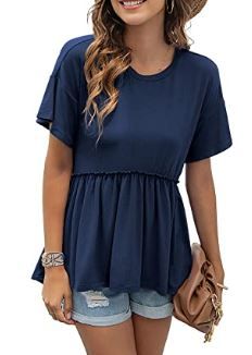 Photo 1 of TASAMO Women's Loose Ruffle Hem Short Sleeve High Low Peplum Blouse Top SIZE:LARGE
