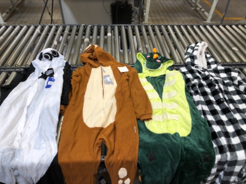 Photo 1 of ASSORTED ONESIES, SIZES FROM LEFT TO RIGHT. M, M, LARGE, XLARGE.