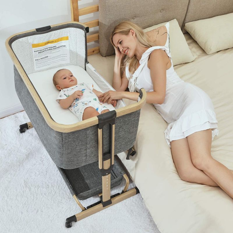 Photo 1 of 3 in 1 Baby Bassinets,AMKE Bedside Sleeper for Baby,Baby Cradle with Storage Basket, Easy to Assemble Bassinet for Newborn/Infant, Adjustable Bedside Crib,Safe Portable Baby Bed,Travel Bag Included
