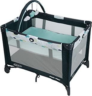 Photo 1 of Graco Pack and Play On the Go Playard | Includes Full-Size Infant Bassinet, Push Button Compact Fold, Stratus , 39.5x28.25x29 Inch (Pack of 1)
