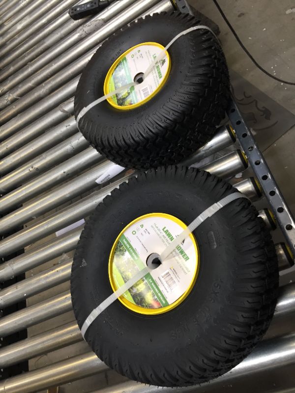 Photo 1 of 15x6.00-6" Front Tire Assembly Replacement for 100 and 300 Series John Deere Riding Mowers - 2 pack
