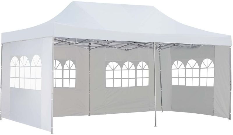 Photo 1 of 10x20 Ft Pop up Canopy Party Wedding Gazebo Tent Shelter with 4 Removable Side Walls White
